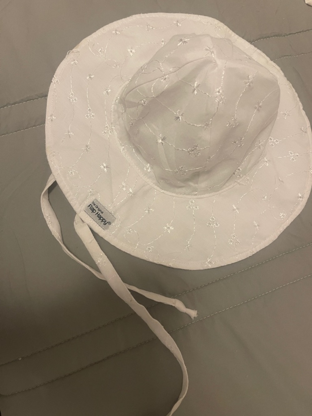 Flap Happy White Embroidered Sun Hat for Kids